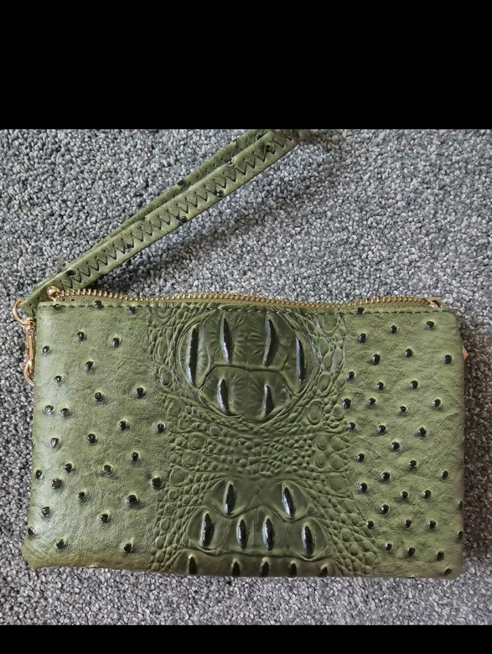 Imoshion Vegan Leather Olive Green Croc-Embossed Wristlet Clutch Bag
